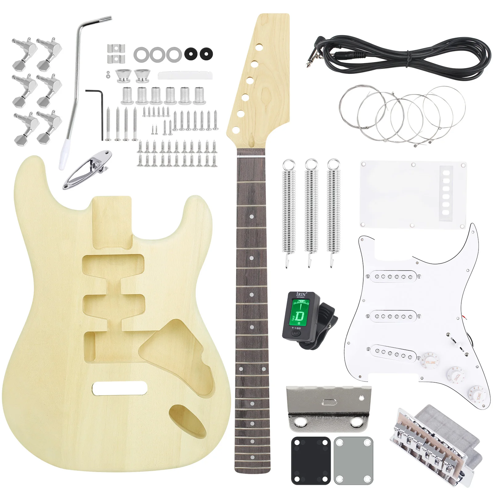 DIY Electric Guitar Kit ST 6 Strings 22 Frets Fingerboard Basswood Neck Body Electric Guitar Guitarra With Connecting Cable