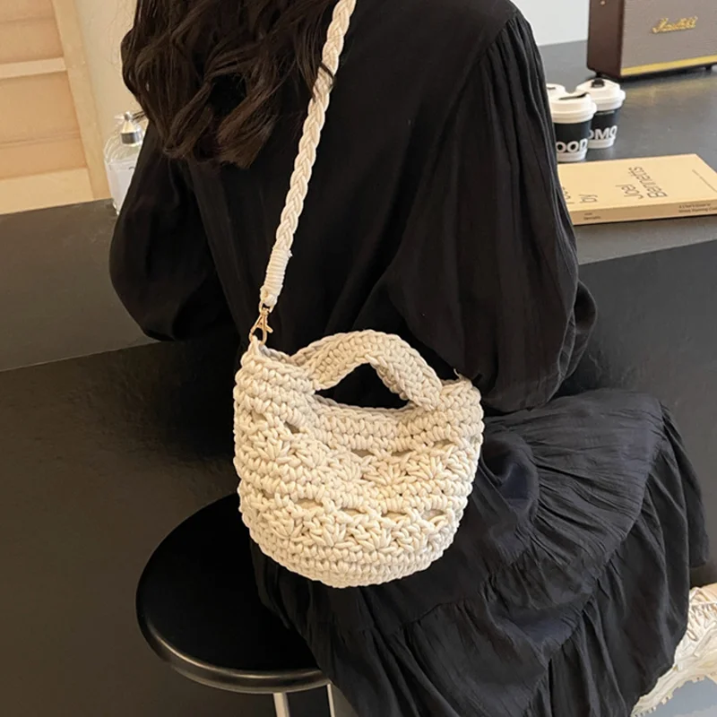 女性のためのかぎ針編みのショルダーバッグ,柔らかい綿の生地