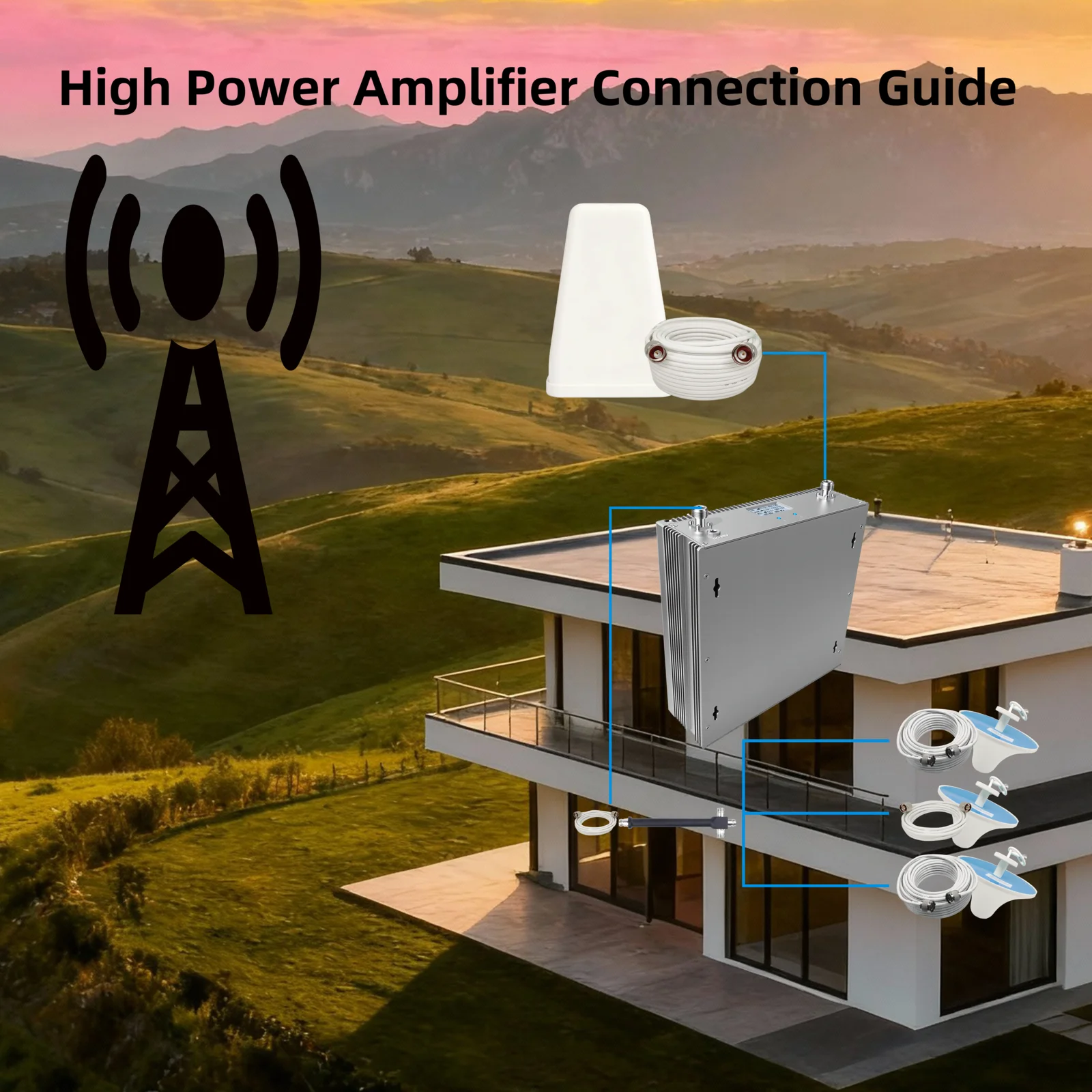 3000 ㎡ 시골 지역 커버리지 솔루션: 80dB 고이득, 27dBm 출력, 800/900/1800MHz 트라이밴드 신호 증폭기로 더 나은 3G/4G/5G 통화 제공