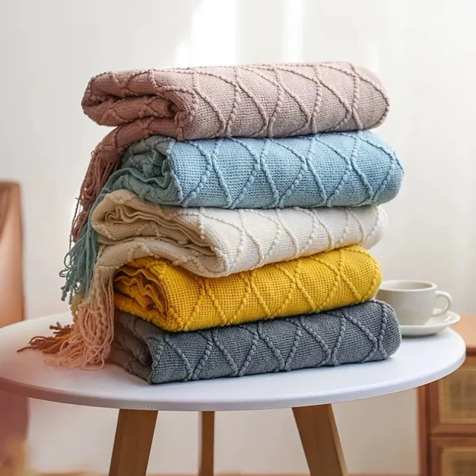 Cozy Orange Knitted Throw Blanket for Home Decor