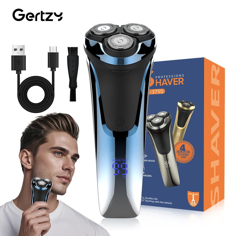3D Rotating Men's Electric Shaver USB Charging Float LED Display Screen Stainless Steel Blade