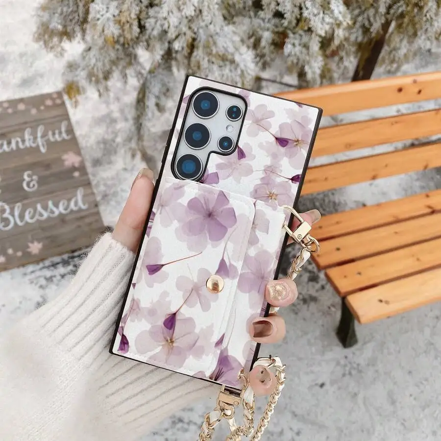 Elegant Floral Leopard Print Pattern Card Holder Crossbody Wallet Samsung Galaxy S26 S25