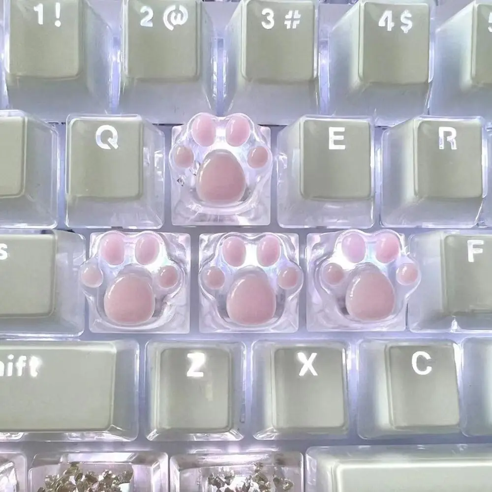 1/4 pièces mignon translucide chat patte Keycap résine rose bleu mécanique clavier clé capuchon axe transversal dessin animé ESC WASD Keycaps - AliExpress