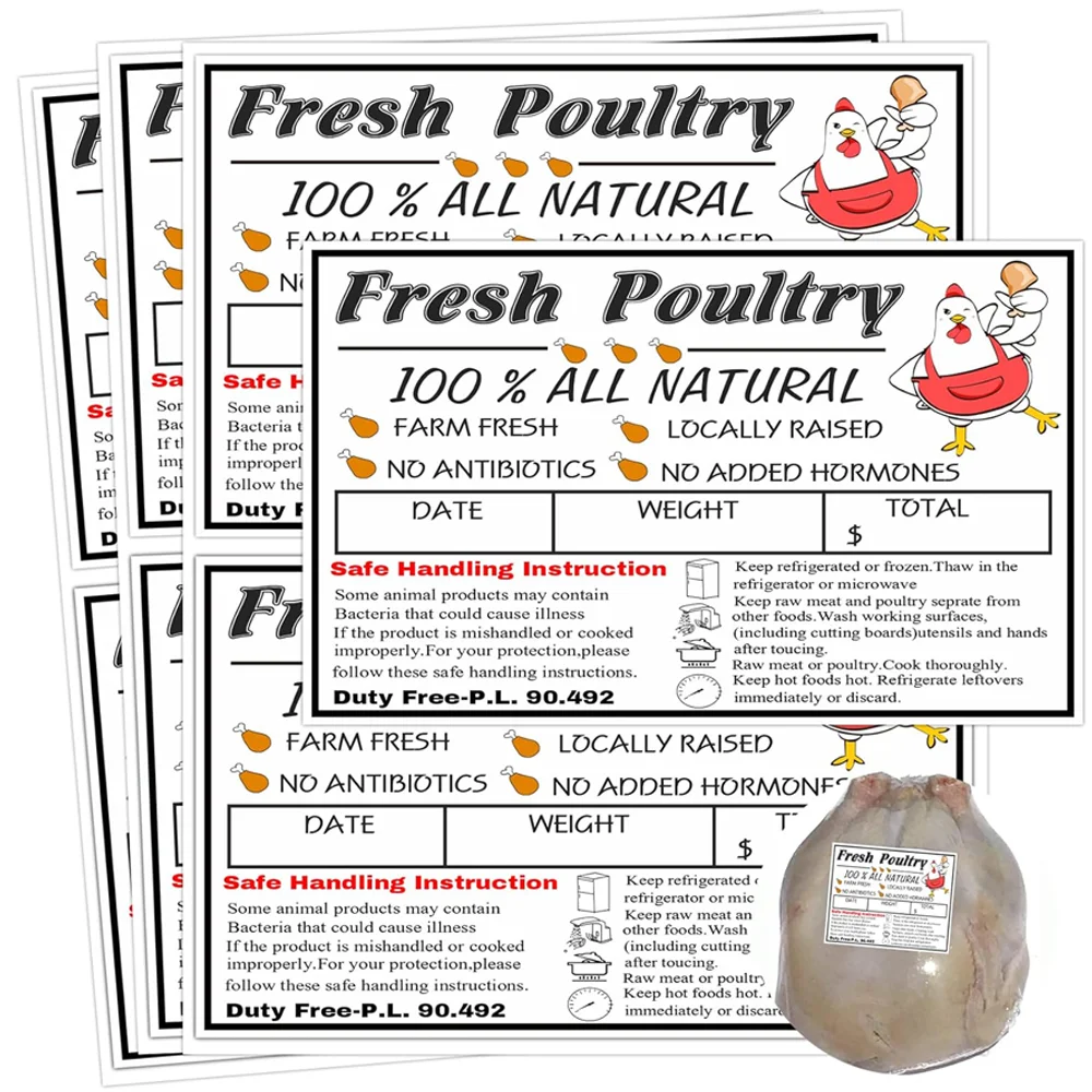 

120pcs Poultry Freezer Labels with Safety Instructions 4 * 2.5 inch Writable Packaging Fresh Label Sticker