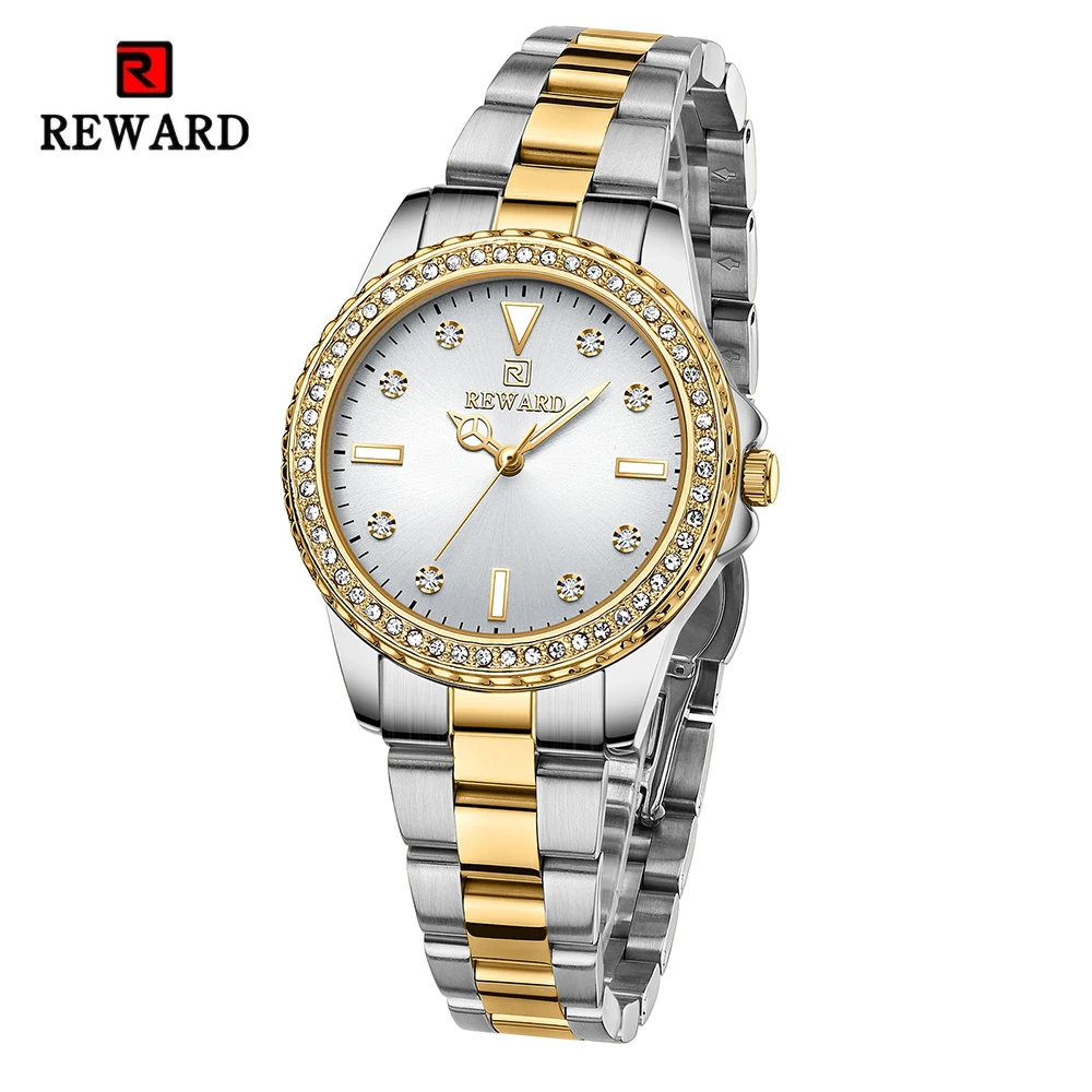 New REWARD Top Brand Luxury Watch for Women Japan Movement Stainless Steel Dress Wristwatch Waterproof Luminous Quartz Watches