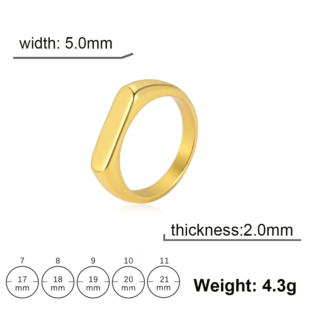 Stainless Steel Minimalist Signet Rings – 5MM Wide Wedding & Couple Jewelry Gift