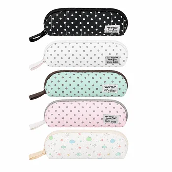 Astuccio resistente con stampa a pois e cinturino da polso, astuccio portatile di grande capacità per cancelleria e articoli scolastici