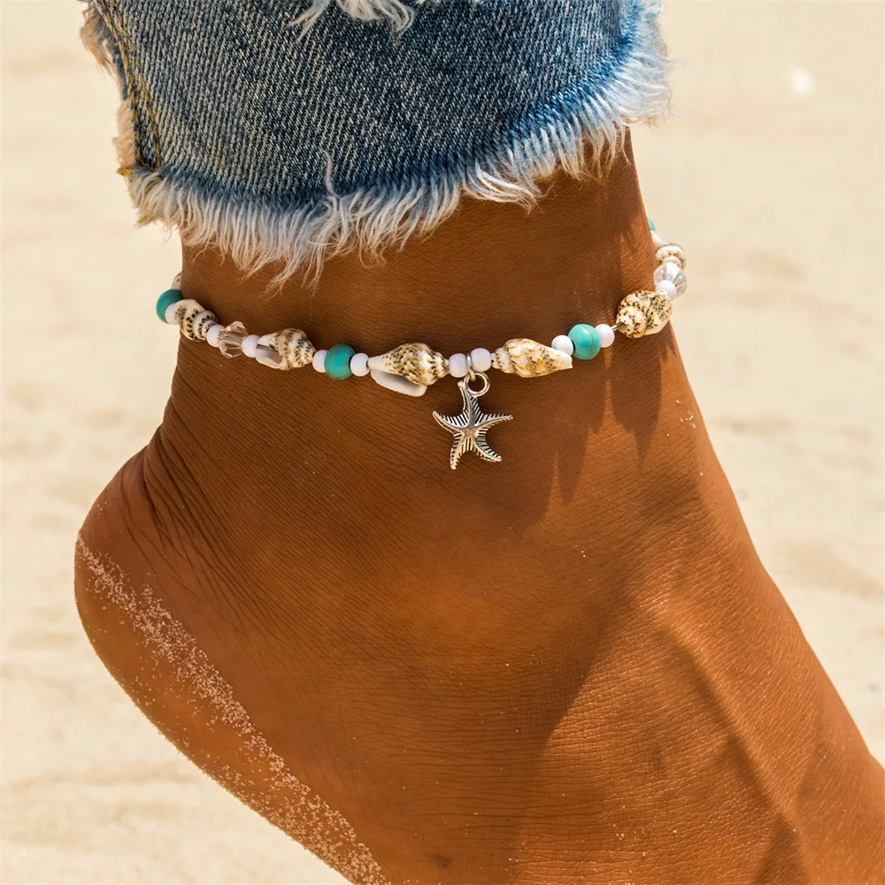 Silver Anklet Bracelet Ankle Chains Beads Anklet Fashion Accessories Shell For Women