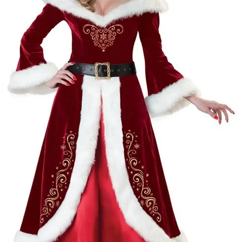 thumbnail image 1 of El último disfraz de Navidad de manga larga, disfraz de Papá Noel grueso, disfraz de pareja adulta, disfraz de fiesta y espectáculo, 1 of 6