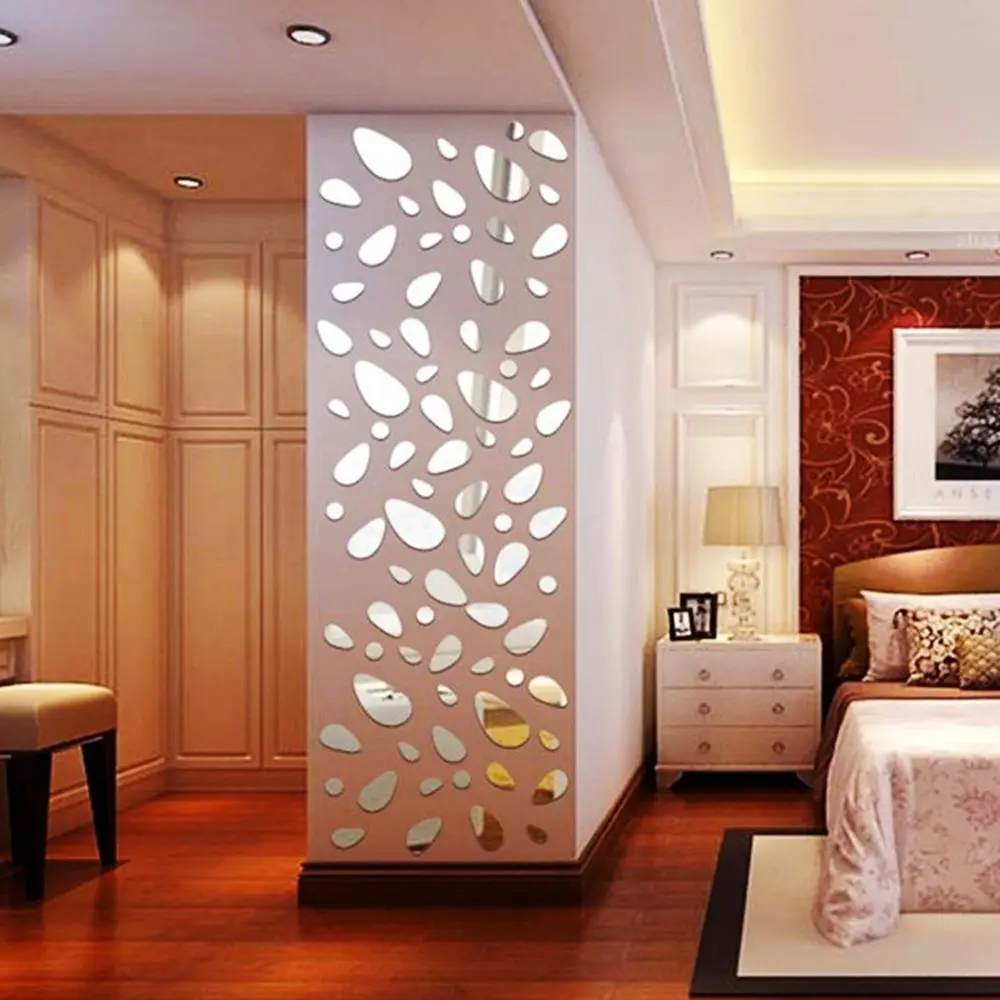 Wall Sticker wall sticker mirror wall sticker Self-adhesive Mirror Surface 3D Pebble Decals Removable Vinyl Mural Art For Living Room Ornament