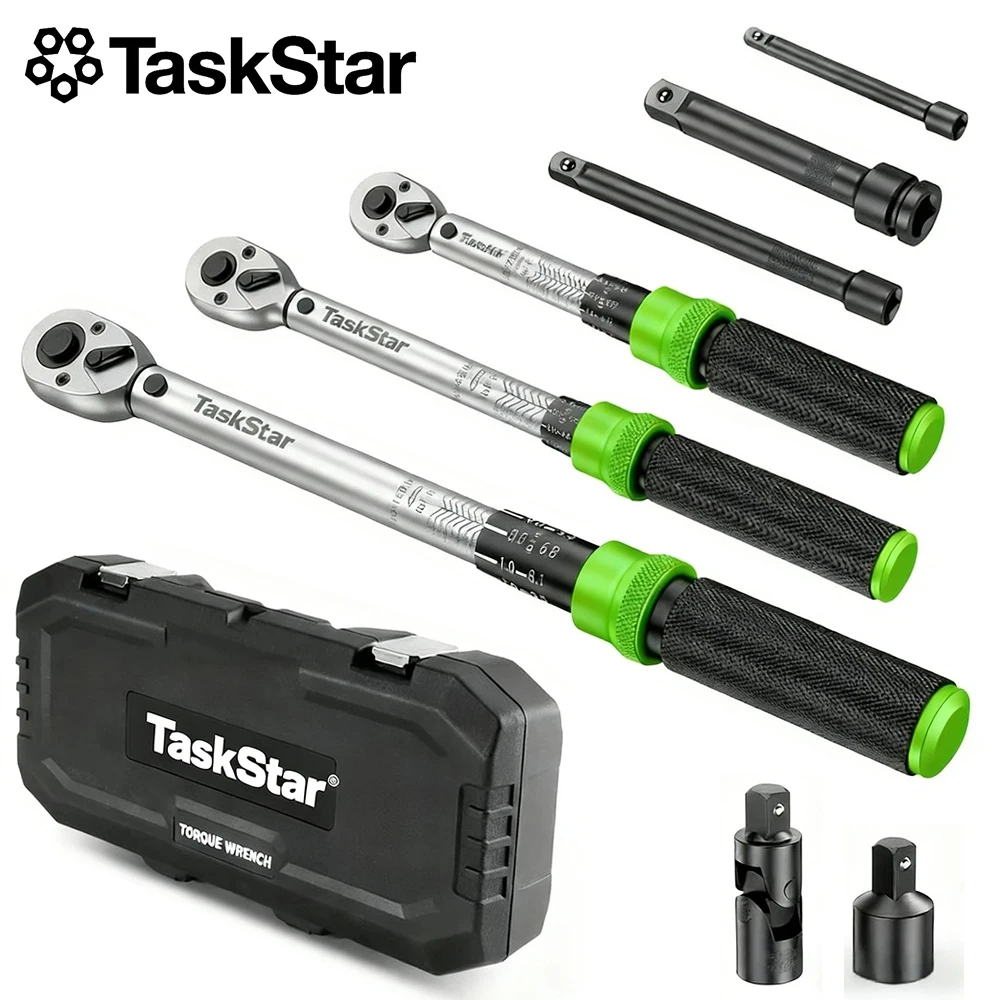 TaskStar 1/4 3/8 1/2-inch Mechanical Torque Wrench Set 8Pcs Motorcycle Bicycle Repair Allen Key Tool Socket Preset Type Spanner