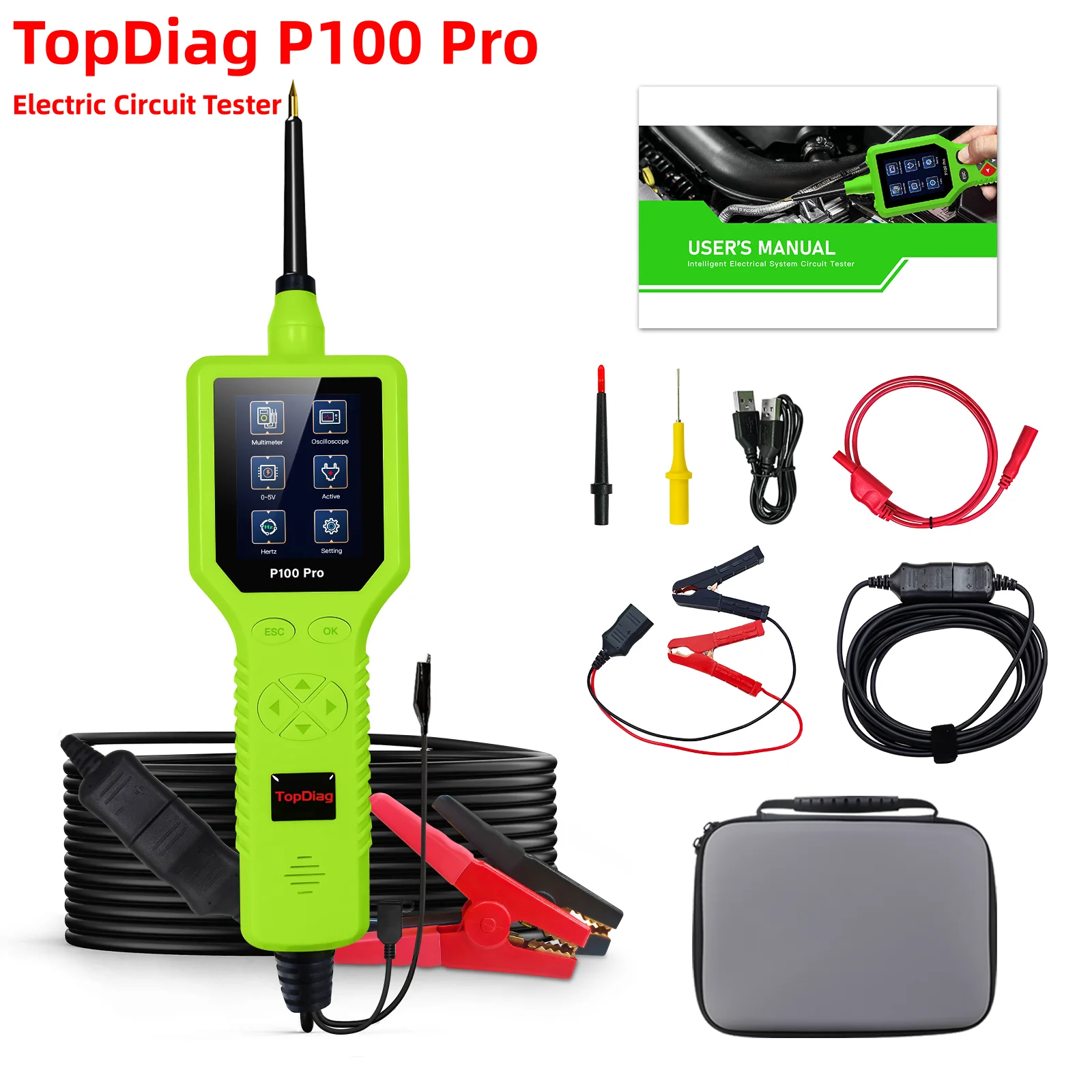 TopDiag P100 Pro Power Probe Scan Car Electric Circuit Tester Diagnosis 12V/24V Battery Tester Automotive Diagnostic Tool