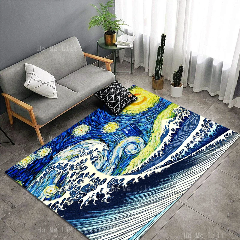 Van Gogh Art Starry Night Tardis Wave E Inspirational Funny Short Girasoli Quote Tappeti In Flanella Di Ho Me Lili