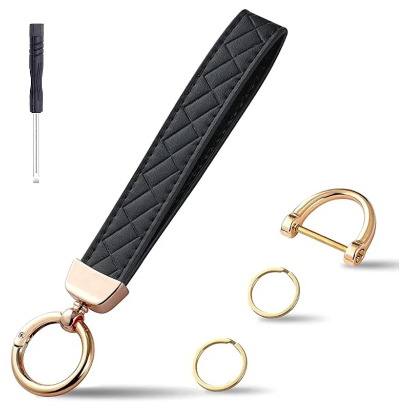 가죽 팔찌 자동차 키 체인 거치대, 열쇠 고리 2 개, 분실 방지 D 링 열쇠 고리, 여성 및 남성용 선물 