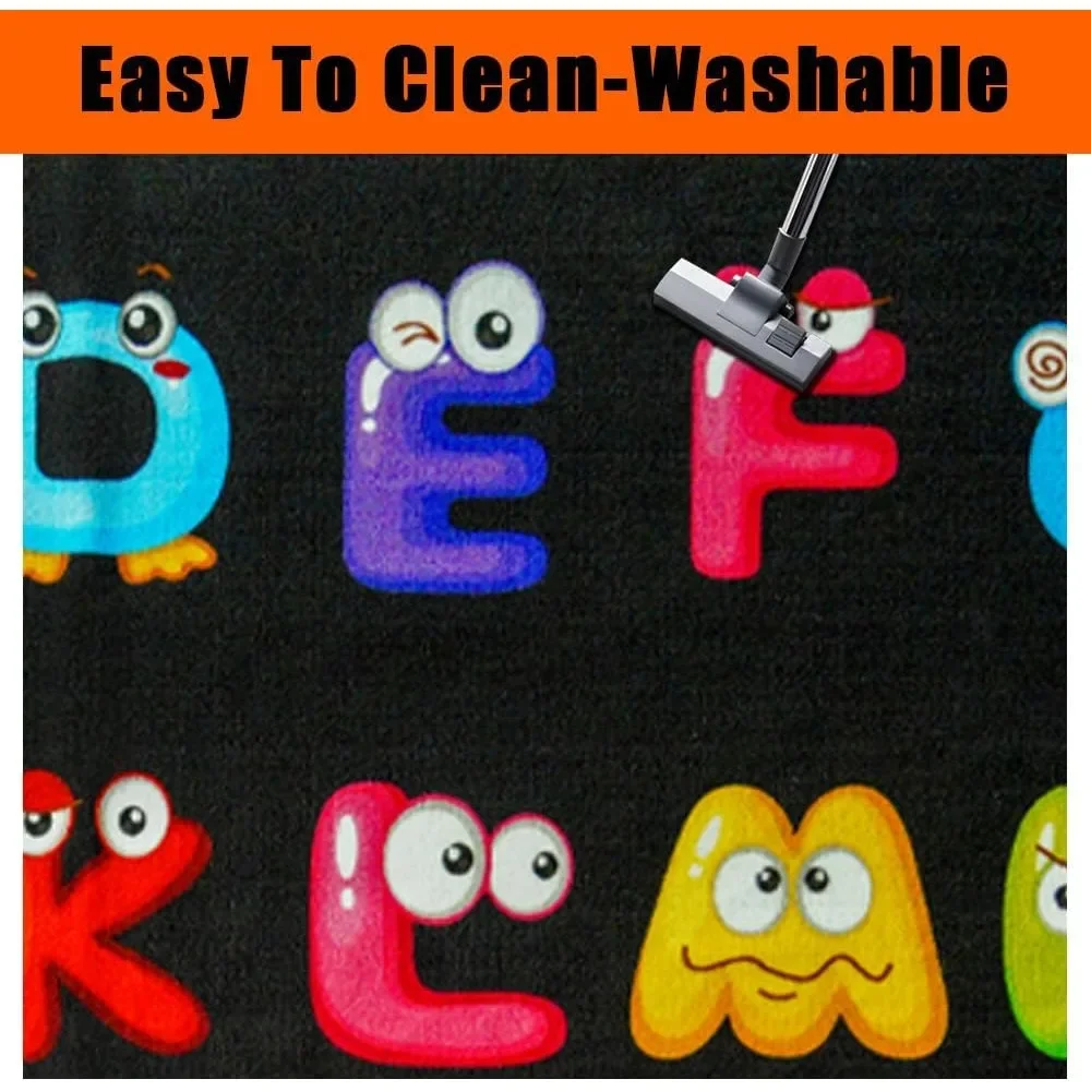 NEW-13'x7'7'' ABC Classroom Rug Black, Preschool Rugs for Classroom, Large Daycare Rugs for School, Carpets for Kids Classroom R