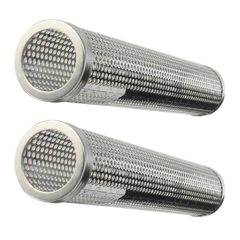 2X Round BBQ Grill Hot Cold Smoking Mesh Tube Smoke Generator Stainless Steel Smoker Wood Pellet Round Section
