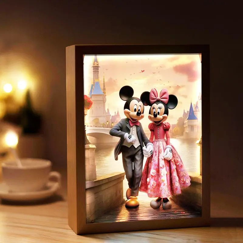 Disney Kawaii Mickey Mouse Light Painting Coppia Room Camera Da Letto Luce Notturna Cute Minnie Luminous Photo Frame Pittura Ornamento