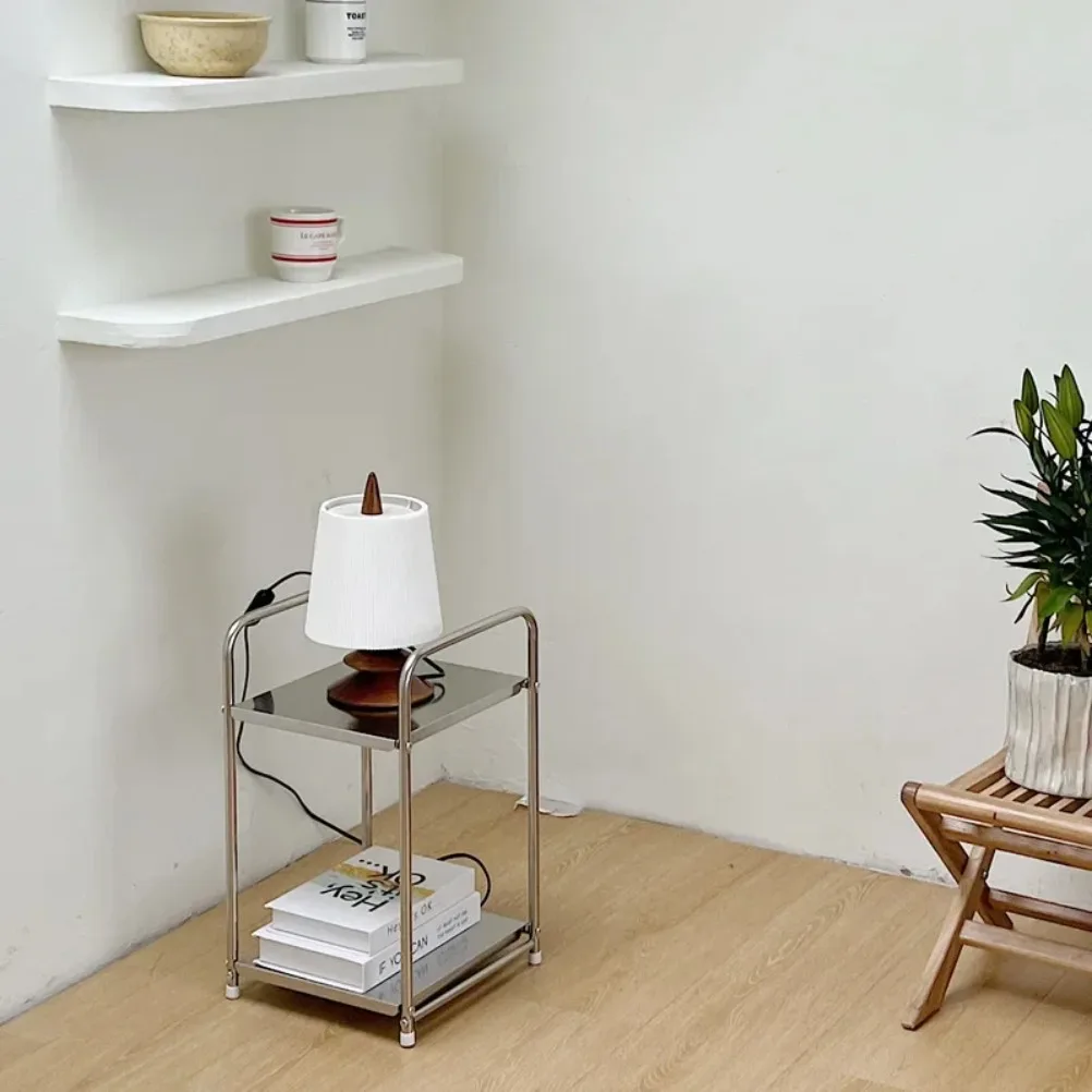 Organizzatore domestico in acciaio inossidabile Scaffale multifunzionale a doppio strato Scaffale portaoggetti per gadget Scaffali portaoggetti per comodino camera da letto - immagine 6