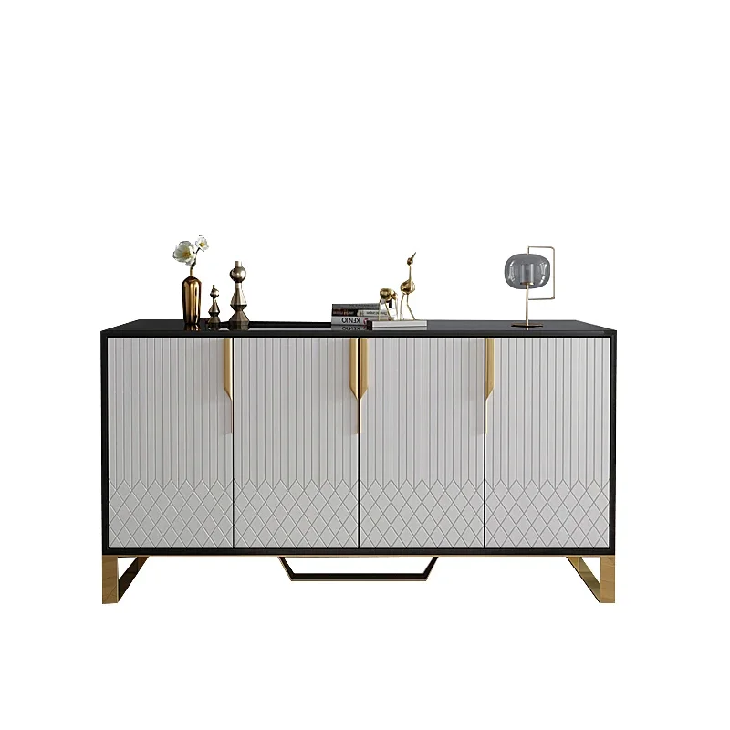 Modern Stainless Steel Foot Tempered Glass Top Wooden Console Table Luxury 4 Drawers Storage Cabinet Dining Room Sideboard
