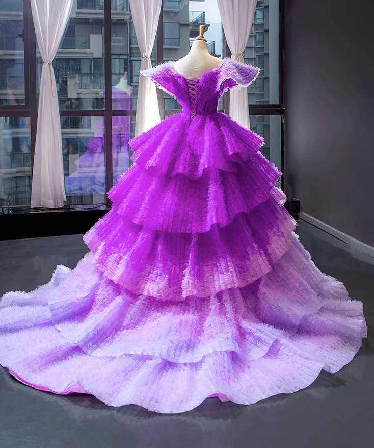 Purple gradient dress new performance dance suit chorus competition suit national costume skirt performance costume