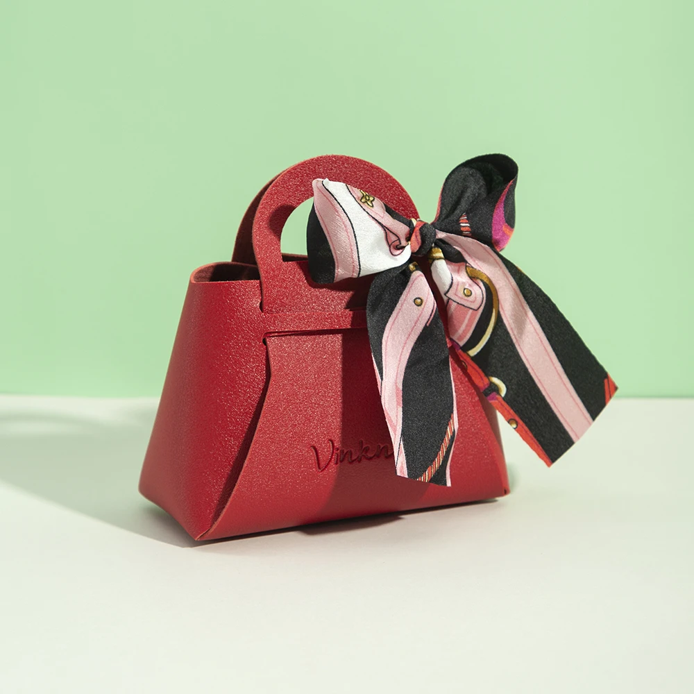 Red Leather DIY Handbag Jewlery Pouches Personalized Logo Birthday Party Candy Packaging Baby Shower Wedding Favors Gift Bag
