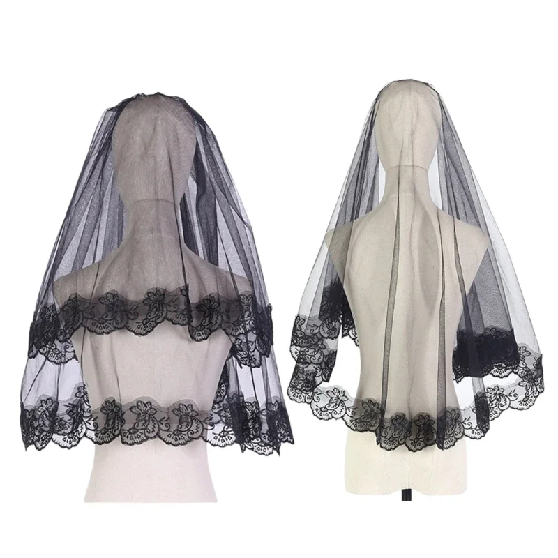 

Dark Veil Lace Veils Head Covering Wedding Hair Accessories Black Wedding Veil Headscarf Lace Black Veil