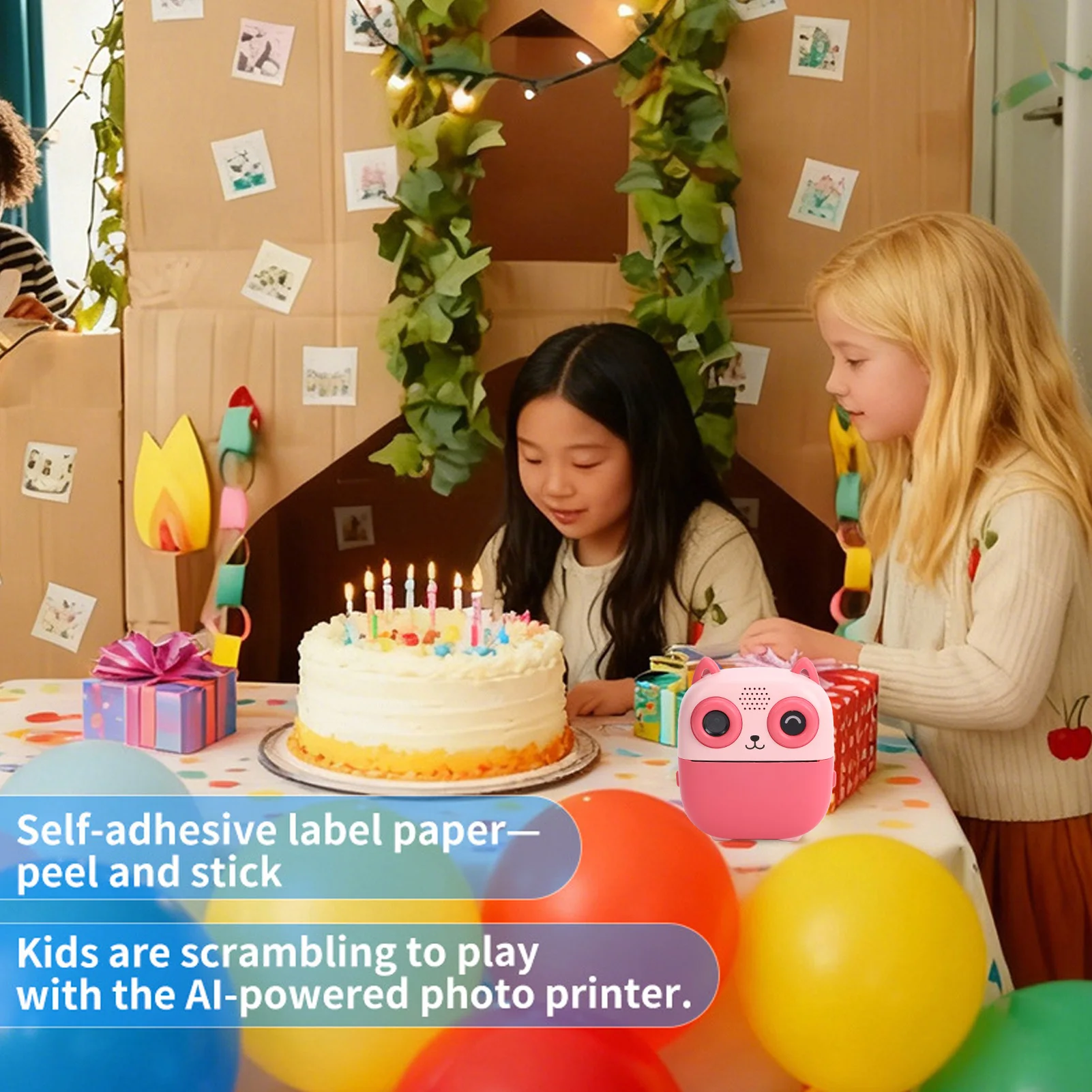 AI 키즈 즉석 인쇄 카메라 1080P 48MP HD 디지털 카메라 AI 음성 열전사 프린터 (셀카 타이머, 게임, 음악 기능 포함) 어린이용 프린트 카메라