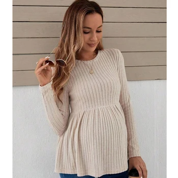 Pregnant Women's Fashion Long Sleeve Knitted Spring Autumn T-shirt Tops Maternity Clothes