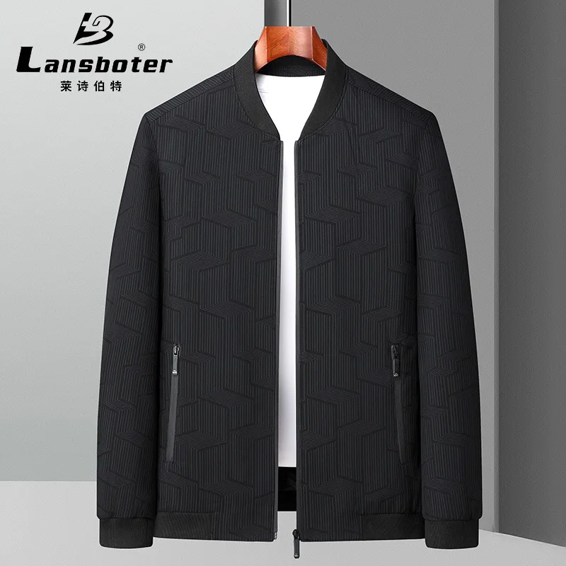 

Lansboter Black Spring And Autumn New Baseball Neck Jacket Men's Printed Versatile Thin Middle-aged Casual Coat