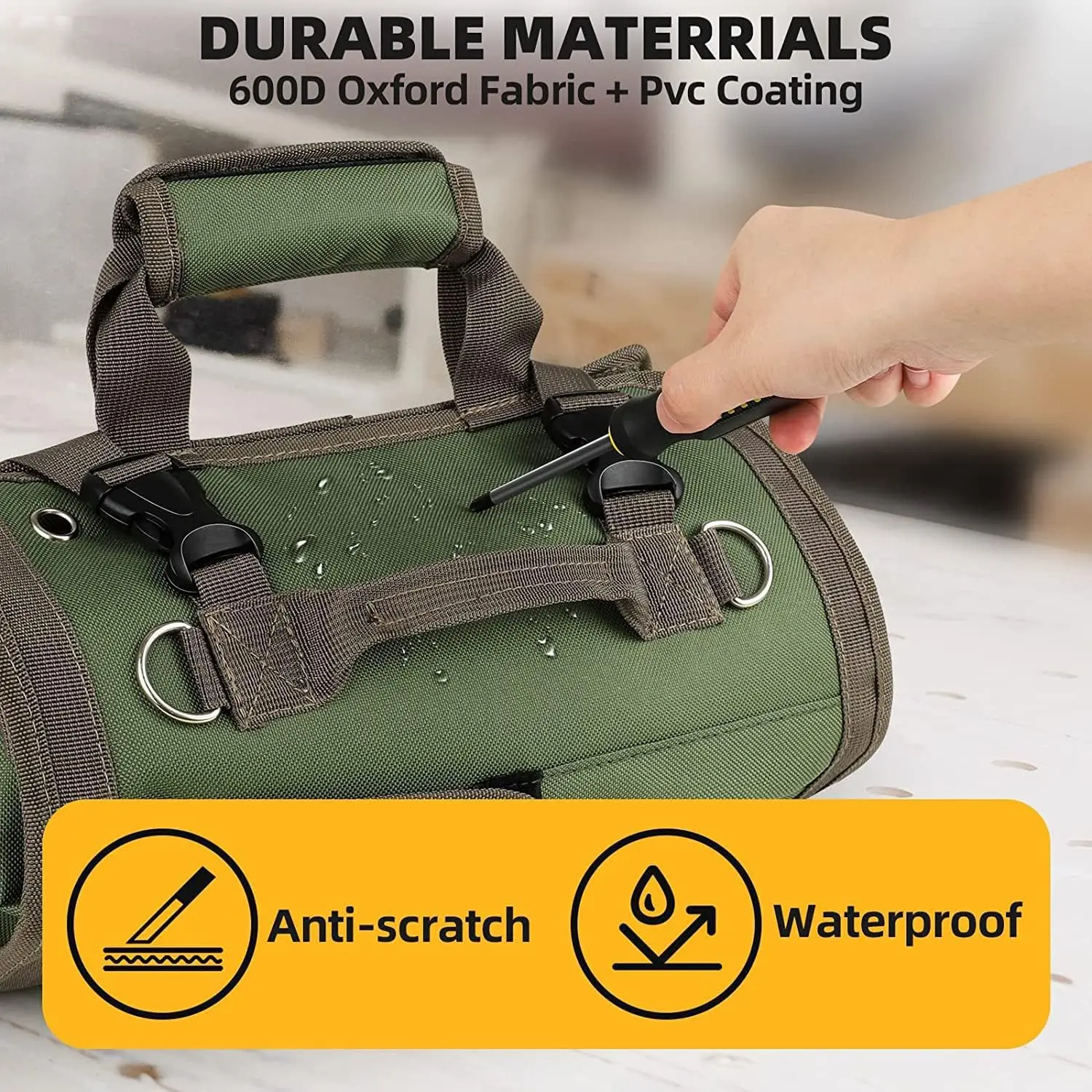 1 Piece Multifunctional Roll Up Tool Bag, Wrench Roll, Car First Aid Kit Wrap Roll Organizer, Hanging Tool Zipper Tote Bag 3