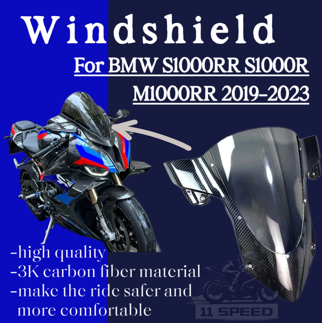 

Motorcycle accessories Enhanced sporty windshield For BMW S1000RR S1000R M1000RR 2019-2023 100% 3k DryCarbon Fiber WindScreen