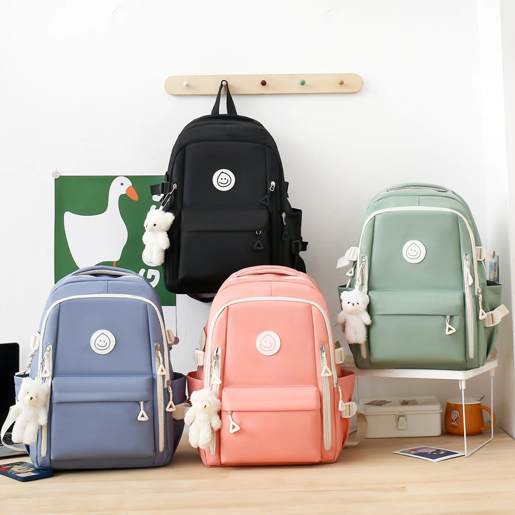 5pcs Backpack Combo Set Large Capacity Shoulder Pack Set Canvas with Pendant Soft for Primary Middle School Students