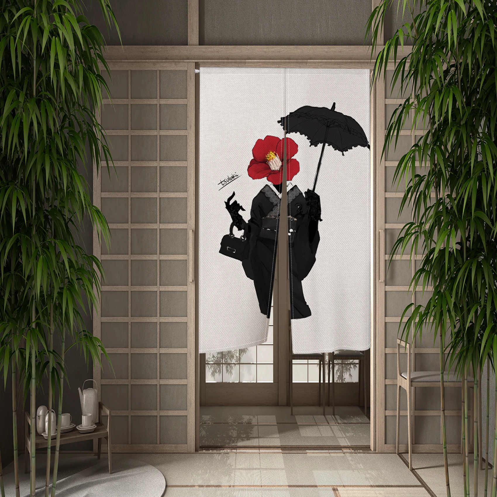 Beautiful Woman Pattern Japanese Door Curtain Showa Beautiful Woman Bedroom Bathroom Semi-Split Private Partition Fabric Curtain 5