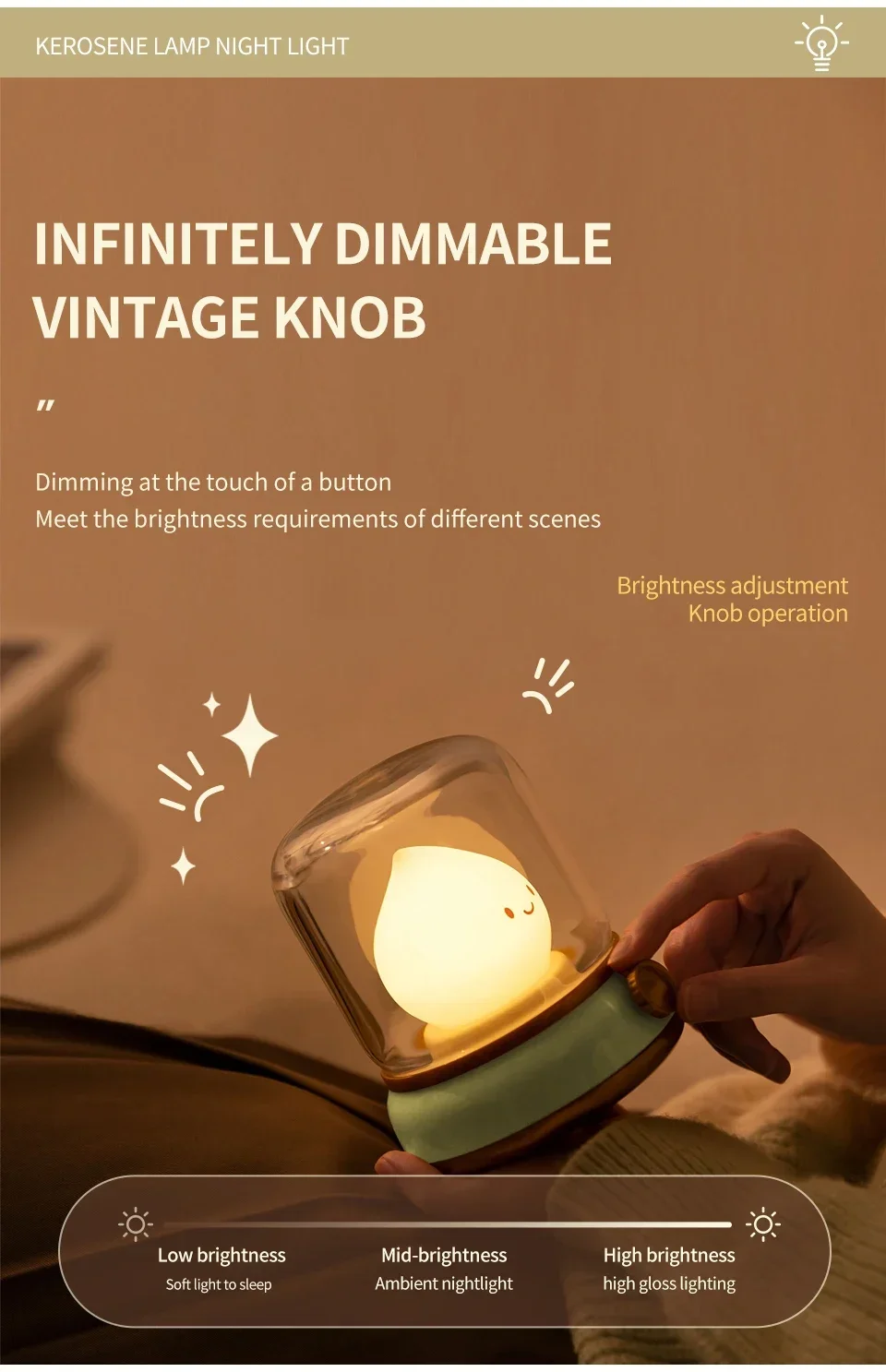 Description Picture 5 of itemRetro LED Night Light Cute Kerosene Lamp Rechargeable Dimmable Table Lamp Night Light for Kid's Gift Home Desktop Decoration