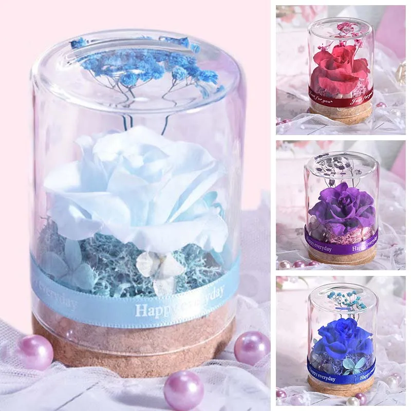 

1PC Eternal Flower Glass Cover Forever Rose Flowers for Wedding Decoration Natural Dried Flowers Valentine's Day Gift Home Decor