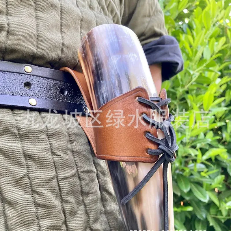 New Vintage Satchel Sword Holster Cowhorn Pendant Leather Holster Without Belt Party Halloween Performance Props