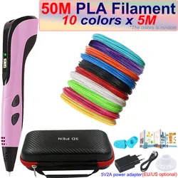 Children's 3D Printing Pen with LCD Screen and Travel Case - Perfect Christmas or Birthday Gift - EU (Pink add 50M PLA)