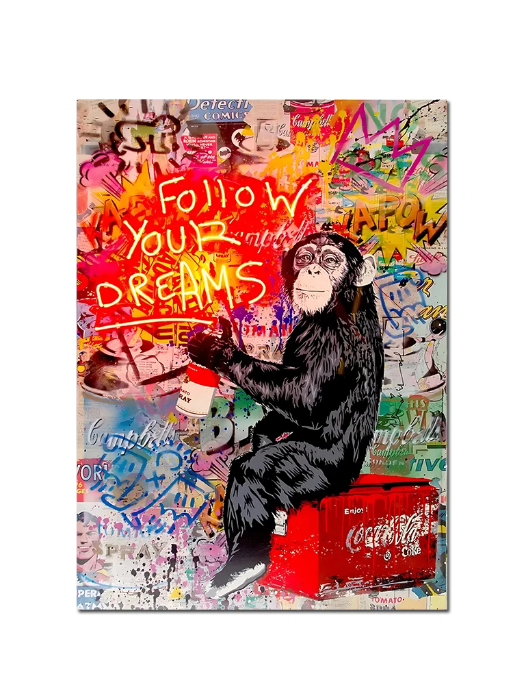Banksy Graffiti Street Art Monkey Follow Your Dreams Motivation