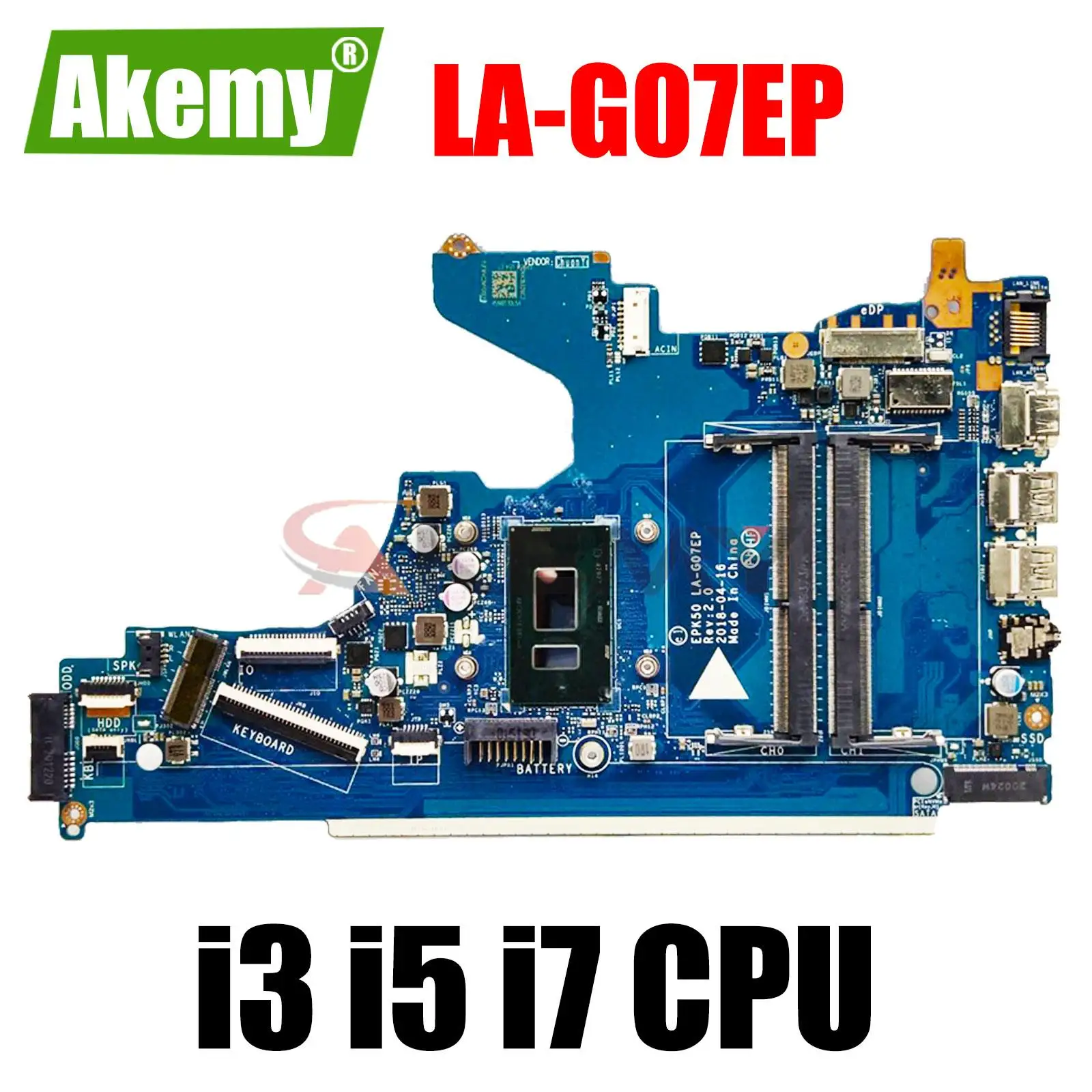 

For HP Pavilion 15-DA 250 G7 LA-G07DP Laptop Motherboard With i3 i5 i7 CPU EPK50 LA-G07EP L20373-601 L20373-601