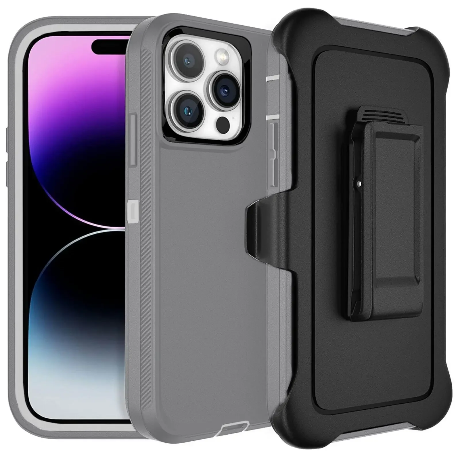 Case For iPhone 11 12 15 Pro Max 14 Plus 13 Mini XR X XS Max Defender Shockproof Hard Cases Cover  W/Clip & Glass Screen Lens