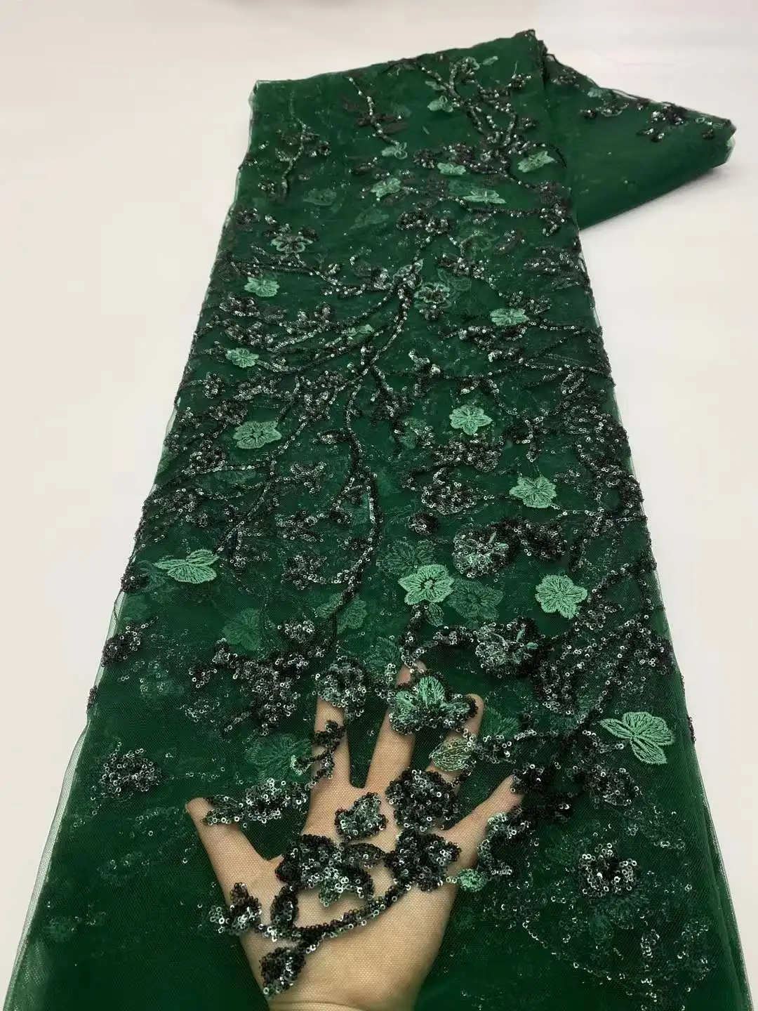 

High Quality African Lace Fabric 2023 French Net Sequins Fabric Sewing Embroidered Lace Tulle Nigerian Lace Fabric 5Yards