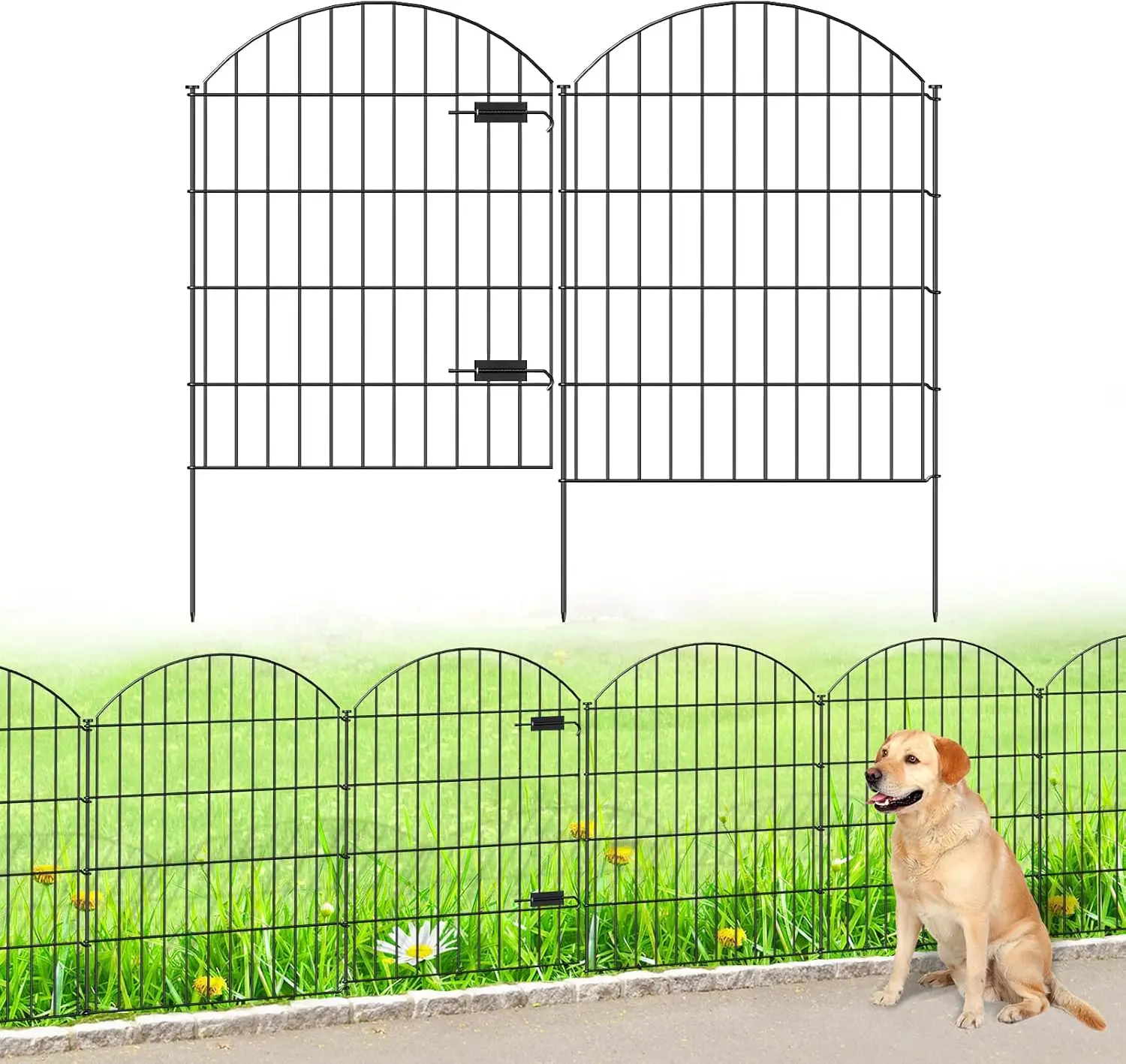Metal Garden Fence 36in (H) x 18.7ft (L), 8 Panels +9 Stakes Dog Fence Border Animal Barrier, No Dig Garden Fencing