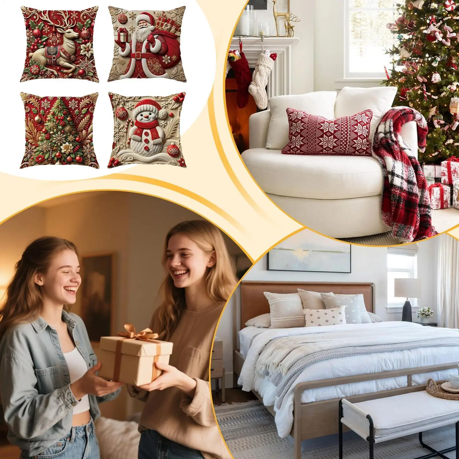 Christmas Pillow Cases 3D Visual Effect Pillowcases Winter Pillow Covers For Holiday Winter Home Bedroom Couch Sofa Porch
