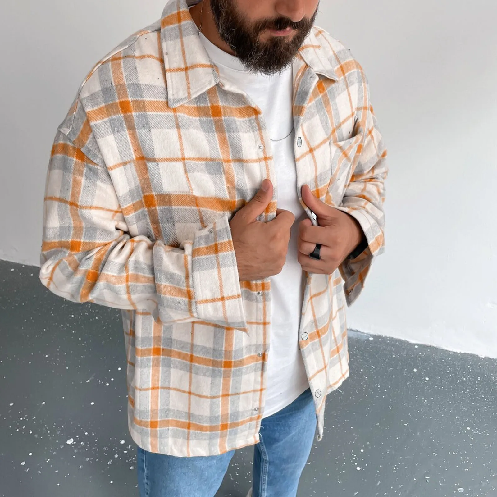 

Pockets Design Classic Button Plaid Shirt Men Turn Down Collar Print Long Sleeve Leisure Autumn Male Quality Cardigan Shirts Top