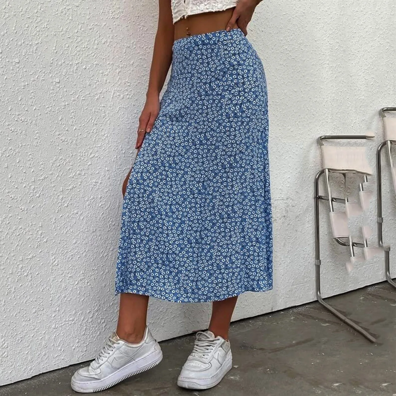 Women Summer Wrapped Skirts Beach Holiday Clothes High Waist Floral Print Split Casual Summer Midi Skirt Female Sexy Clothing