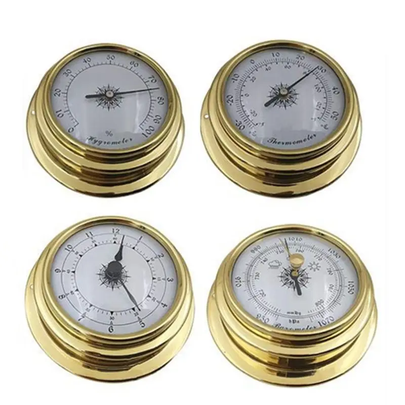 

4 Pieces Marine Wall Mounted Barometer Clock Meter Thermometer Hygrometer Perspective Round Dial Lightweight