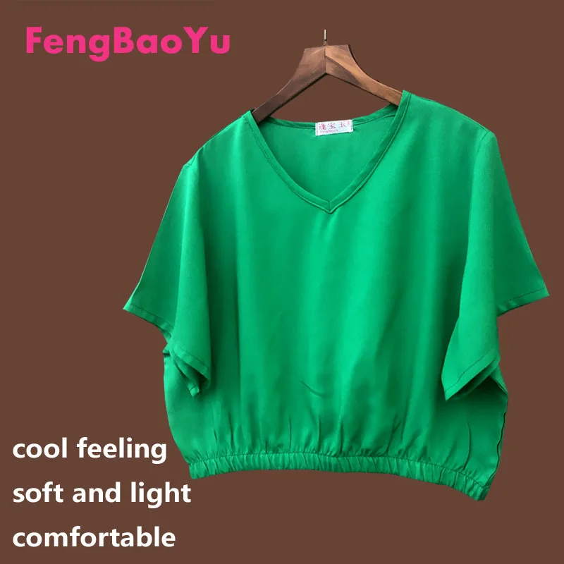 

Fengbaoyu Original Cotton Silk Summer Girl Ultra-short V-collar T-shirt Short-sleeved Blouse Navel Young Girl Bottom Shirt 4XL