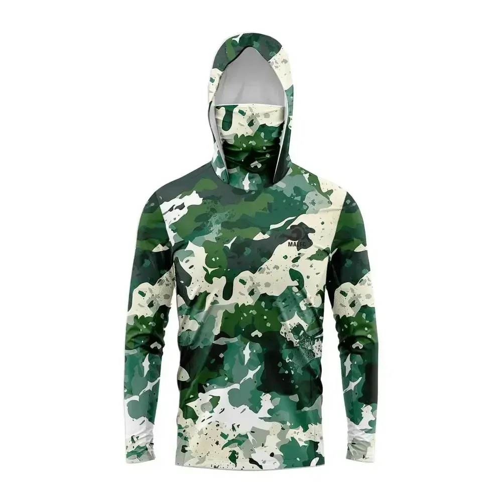 Men Hood Fishing Shirt long sleeve fishing t shirt uv protection Fishing Apparel