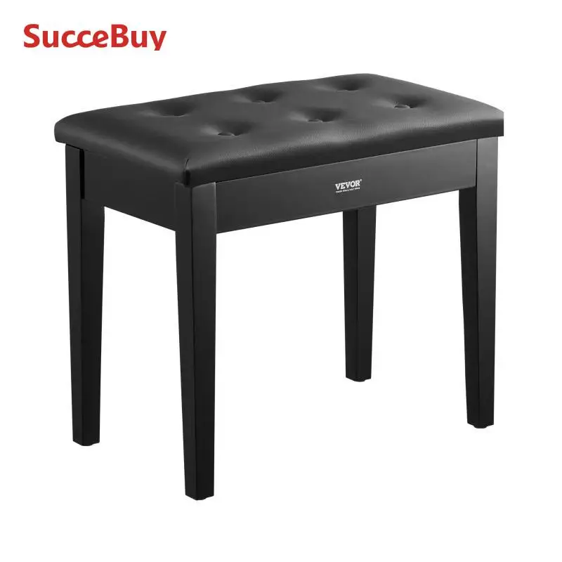 SucceBuy Piano Bench Keyboard Piano Chair w/ High-Density Padded Cushion & Storage Compartment Wooden Piano Bookcase Stool Seat
