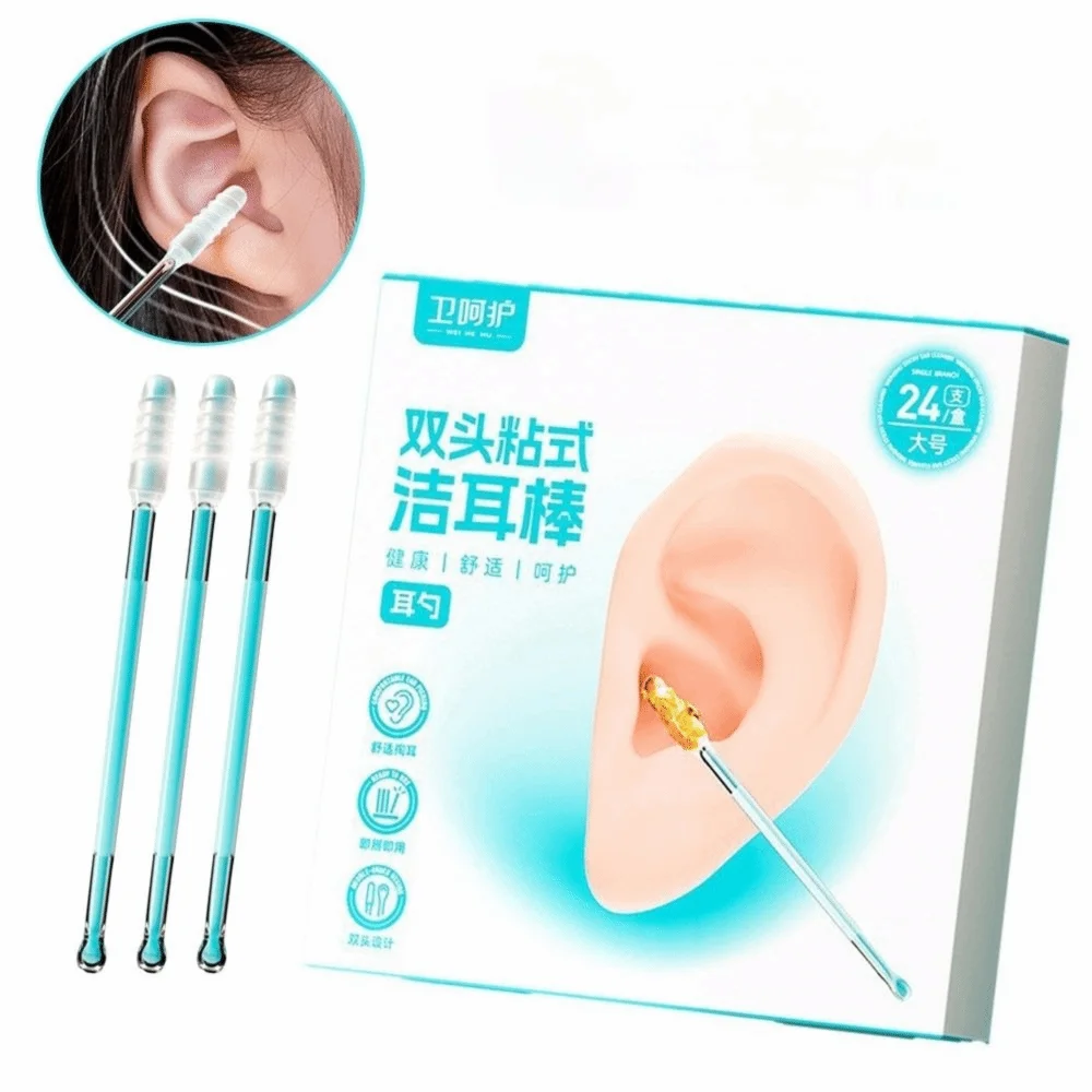 24Pcs/Box Disposable Disposable Ear Swabs Double Head Soft Sticky Earwax Remover Stick Ear Cleaner Sticky Ear Digger